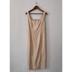 old navy tan linen blend sleeveless midi length dress size medium